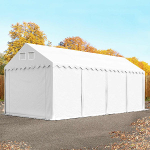 TOOLPORT 3x8 m Lagerzelt, PVC-Plane, weiß, mit Bodenrahmen, mit Statik (Erduntergrund) - (37007)