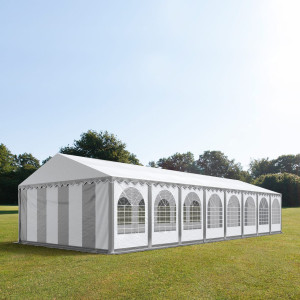 TOOLPORT 6x16m Partyzelt, PVC-Plane, grau-weiß, mit Bodenrahmen - (37711)
