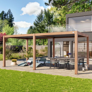 PRIMEYARD 3x6m Pergola in Holzoptik; mit Lamellendach in Perlgrau - (400121)