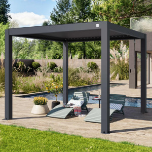PRIMEYARD 3x3m Pergola in Anthrazit; mit Lamellendach in Anthrazit - (400125)