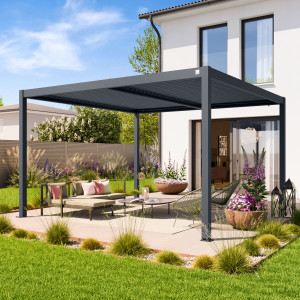PRIMEYARD 4x4m Pergola in Anthrazit; mit Lamellendach in Anthrazit - (400129)