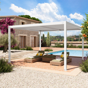 PRIMEYARD 4x4m Pergola in weiß; mit Lamellendach in weiß - (400130)