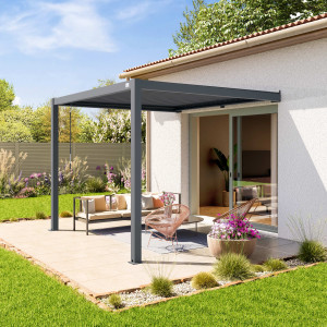 PRIMEYARD 3x3 m Anbaupergola in Anthrazit, mit Lamellendach in anthrazit - (400136)