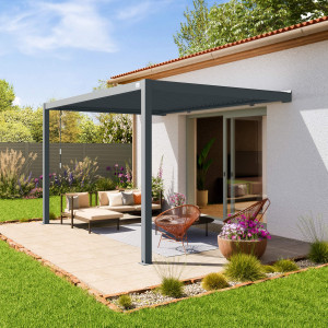 PRIMEYARD 3x4 m Anbaupergola in Anthrazit, mit Lamellendach in anthrazit - (400137)