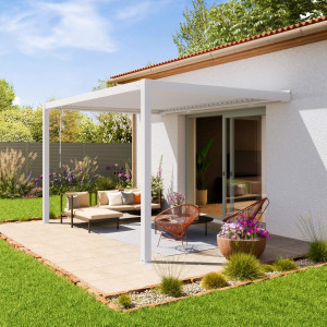 PRIMEYARD 3x4 m Anbaupergola in weiß, mit Lamellendach in weiß - (400139)