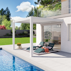 PRIMEYARD 3x3 m Anbaupergola in weiß, mit Lamellendach in weiß - (400142)