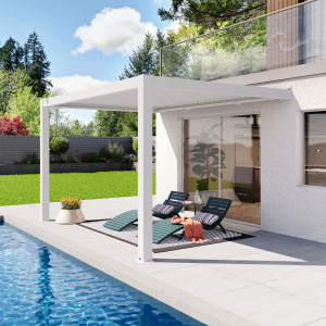PRIMEYARD 3x4 m Anbaupergola in weiß, mit Lamellendach in weiß - (400143)