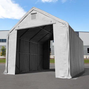 TOOLPORT 5x8m Zelthalle, PRIMEtex-Plane, grau, mit Statik (Betonuntergrund) - (48842)