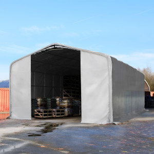 TOOLPORT 8x24m Zelthalle, PRIMEtex-Plane, grau, mit Statik (Erduntergrund) - (49480)