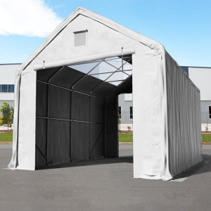 TOOLPORT 4x8m Zelthalle, PRIMEtex-Plane, grau, mit Statik (Erduntergrund) - (49830)