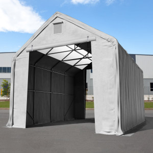 TOOLPORT 5x10m Zelthalle, PRIMEtex-Plane, grau, mit Statik (Erduntergrund) - (49832)