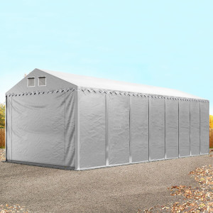 TOOLPORT 4x16 m Lagerzelt, PVC-Plane, grau, mit Bodenrahmen, mit Statik (Erduntergrund) - (49843)