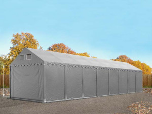 TOOLPORT 4x24 m Lagerzelt, PVC-Plane, grau, mit Bodenrahmen, mit Statik (Betonuntergrund) - (49847)