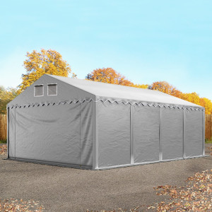 TOOLPORT 5x8 m Lagerzelt, PVC-Plane, grau, mit Bodenrahmen, mit Statik (Erduntergrund) - (57668)