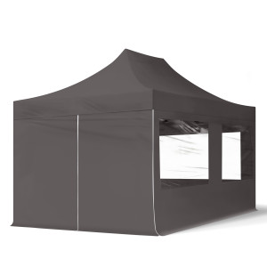 TOOLPORT 3x4,5m Stahl Faltpavillon, inkl. 4 Seitenteile, dunkelgrau - (59045)