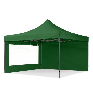 TOOLPORT 4x4m Stahl Faltpavillon, inkl. 2 Seitenteile, dunkelgrün - (600097)