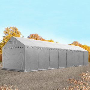 TOOLPORT 4x20 m Lagerzelt, PVC-Plane, grau, mit Bodenrahmen, mit Statik (Betonuntergrund) - (617630)