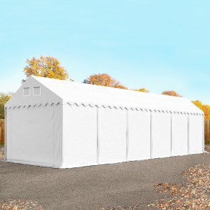 TOOLPORT 4x12 m Lagerzelt, PVC-Plane, weiß, mit Bodenrahmen, mit Statik (Betonuntergrund) - (67632)