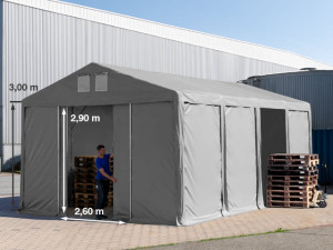 TOOLPORT 6x8 m Lagerzelt, PVC-Plane, grau, mit Bodenrahmen, mit Statik (Erduntergrund) - (93795)