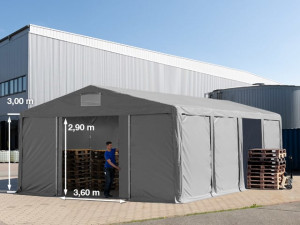 TOOLPORT 8x8 m Lagerzelt, PVC-Plane, grau, mit Bodenrahmen, mit Statik (Erduntergrund) - (93811)