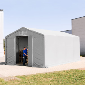 TOOLPORT 6x8m Zelthalle, PVC-Plane, grau, mit Statik (Betonuntergrund) - (94111)