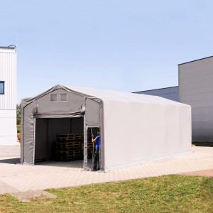 TOOLPORT 5x10m Zelthalle, PRIMEtex-Plane, grau, mit Statik (Betonuntergrund) - (94195)