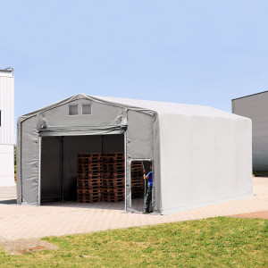 TOOLPORT 8x8m Zelthalle, PRIMEtex-Plane, grau, mit Statik (Betonuntergrund) - (94228)