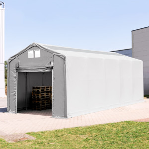 TOOLPORT 4x12m Zelthalle, PVC-Plane, grau, mit Statik (Betonuntergrund) - (94292)