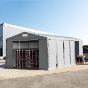 TOOLPORT 8x24 m Lagerzelt, PVC-Plane, grau, mit Bodenrahmen, mit Statik (Erduntergrund) - (94303)
