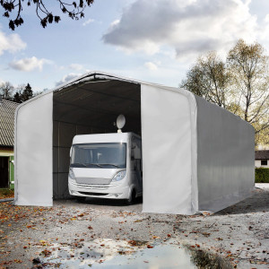 TOOLPORT 8x12m Zeltgarage, PRIMEtex-Plane, grau, mit Statik (Erduntergrund) - (99466)