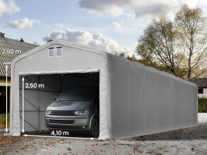 TOOLPORT 5x24m Zeltgarage, PVC-Plane, grau, mit Statik (Erduntergrund) - (99531)
