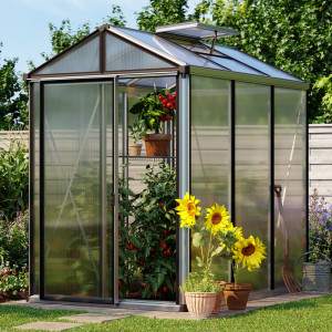 161 x 235 cm Gewächshaus, Pulverbeschichtet Anthrazit, RAL 7016   Aktionsset - Profi 2 - (GFPV00143)