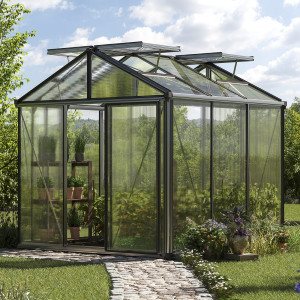 235 x 235 cm Gewächshaus, Standardfarbe Aluminium Natur   Aktionsset - Profi 2 - (GFPV00149)