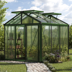 235 x 235 cm Gewächshaus, Pulverbeschichtet Grün, RAL 6005   Aktionsset - Profi 2 - (GFPV00153)
