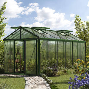 235 x 460 cm Gewächshaus, Pulverbeschichtet Grün, RAL 6005   Aktionsset - Profi 2 - (GFPV00205)