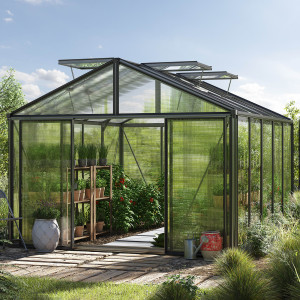 311 x 385 cm Gewächshaus, Pulverbeschichtet Anthrazit, RAL 7016   Aktionsset - Profi 2 - (GFPV00221)