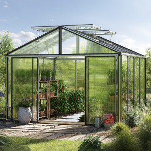 311 x 311 cm Gewächshaus, Standardfarbe Aluminium Natur   ohne Setangebot - (GFPV00245)