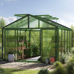 311 x 385 cm Gewächshaus, Pulverbeschichtet Grün, RAL 6005   Aktionsset - Profi 1 - (GFPV00261)