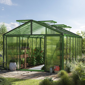 311 x 534 cm Gewächshaus, Pulverbeschichtet Grün, RAL 6005   Aktionsset - Profi 1 - (GFPV00279)