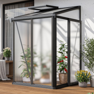 137 x 132 cm Anlehngewächshaus, pulverbeschichtet, Anthrazit RAL 7016 - (GFPV00751)