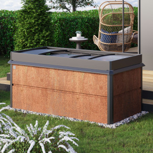 PRIMEYARD 200 x 100 x 77 cm Hochbeet, Cortenstahl, Rost-Optik   inkl. Frühbeetaufsatz und Schneckenschutz - (GFPV00786)