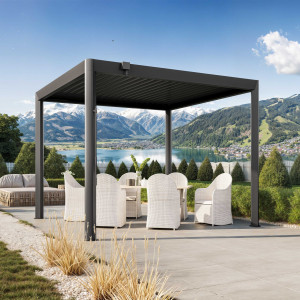 PRIMEYARD 3,5x3m Pergola in anthrazit; mit Lamellendach in anthrazit - (GFPV01119)