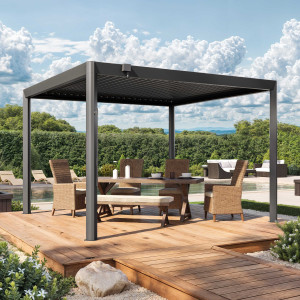PRIMEYARD 3,5x3,5m Pergola in anthrazit; mit Lamellendach in anthrazit - (GFPV01121)
