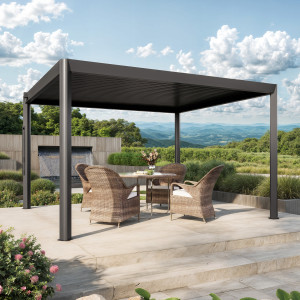 PRIMEYARD 4x3,5m Pergola in anthrazit; mit Lamellendach in anthrazit - (GFPV01125)