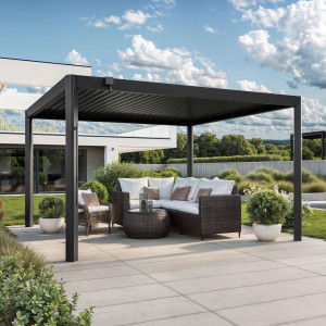 PRIMEYARD 4x4m Pergola in anthrazit; mit Lamellendach in anthrazit - (GFPV01127)