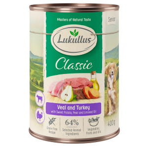 Lukullus Naturkost Senior, 6 x 400 g - Indyk i cielęcina