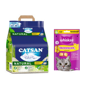 8 l / 18 l Catsan, żwirek dla kota + Whiskas Temptations, chrupiące poduszeczki, 60 g gratis! - Natural żwirek zbrylający się, 8 l + kurczak i ser, 60 g