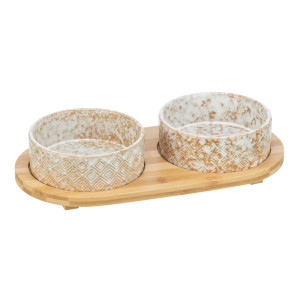 Trixie zestaw misek z ceramiki i bambusa - 2 x 300 ml, dł. x szer. x wys.: 30 x 6 x 15 cm