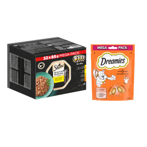 32 x 85 g / 120 x 85 g Sheba, karma mokra dla kota + Dreamies, kurczak, 180 g gratis! - Selection w sosie, tacki, 32 x 85 g
