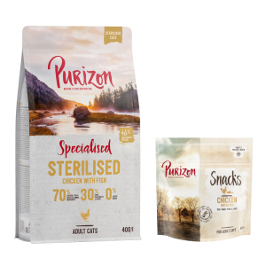 Pakiet próbny: karma sucha, 400 g + przysmak, Kurczak i ryba, 40 g - Sterilised kurczak i ryba + przysmak